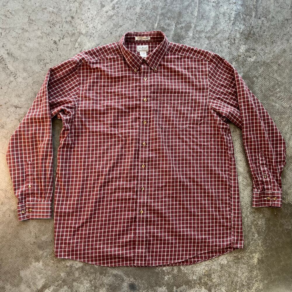 L.L. Bean Wrinkle Resistant Shirt XLT Red Plaid Like New